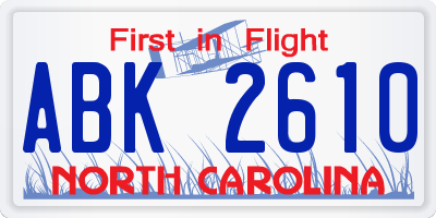 NC license plate ABK2610