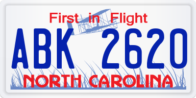 NC license plate ABK2620