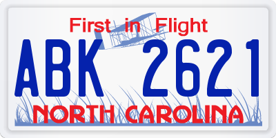 NC license plate ABK2621