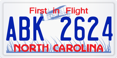 NC license plate ABK2624