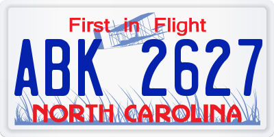 NC license plate ABK2627