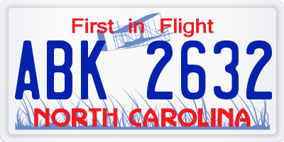 NC license plate ABK2632