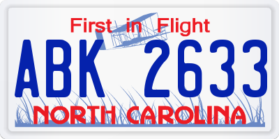 NC license plate ABK2633