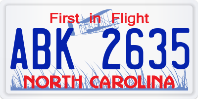 NC license plate ABK2635