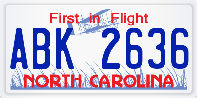 NC license plate ABK2636