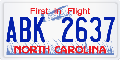 NC license plate ABK2637