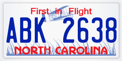 NC license plate ABK2638