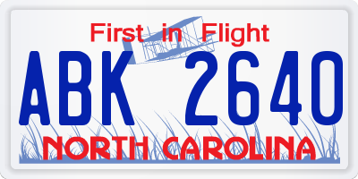 NC license plate ABK2640