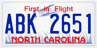 NC license plate ABK2651