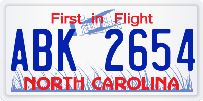 NC license plate ABK2654