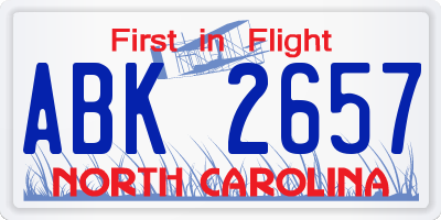 NC license plate ABK2657