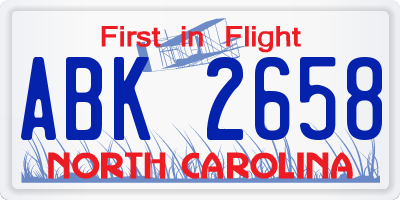 NC license plate ABK2658