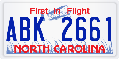 NC license plate ABK2661