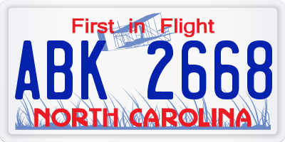 NC license plate ABK2668