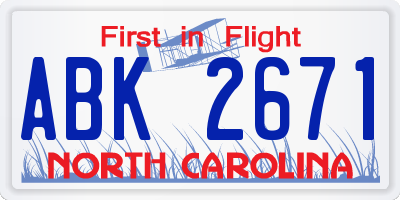 NC license plate ABK2671