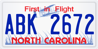 NC license plate ABK2672