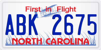 NC license plate ABK2675