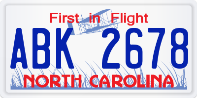 NC license plate ABK2678