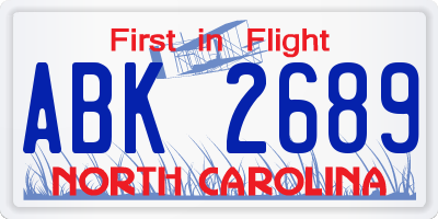 NC license plate ABK2689