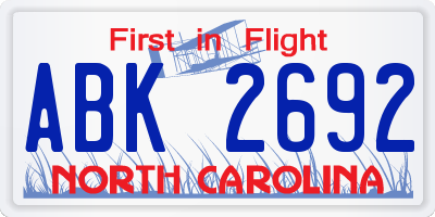 NC license plate ABK2692