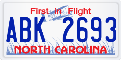 NC license plate ABK2693