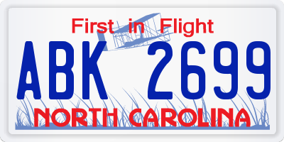 NC license plate ABK2699