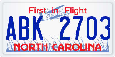 NC license plate ABK2703