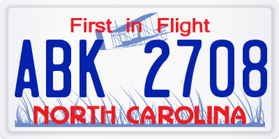 NC license plate ABK2708