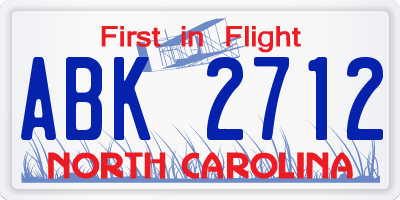NC license plate ABK2712