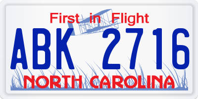 NC license plate ABK2716