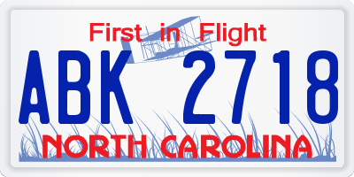 NC license plate ABK2718