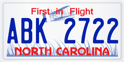 NC license plate ABK2722