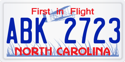 NC license plate ABK2723