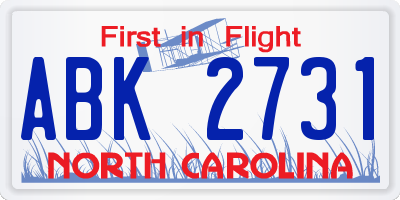NC license plate ABK2731