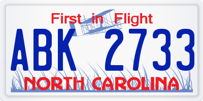 NC license plate ABK2733