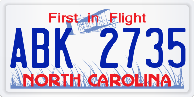 NC license plate ABK2735