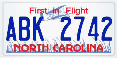NC license plate ABK2742