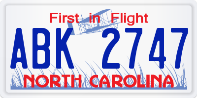 NC license plate ABK2747