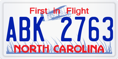 NC license plate ABK2763