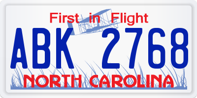 NC license plate ABK2768