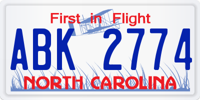 NC license plate ABK2774