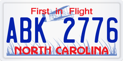 NC license plate ABK2776