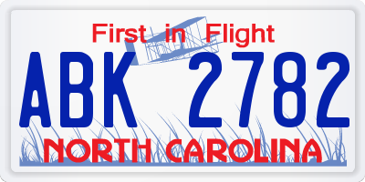 NC license plate ABK2782