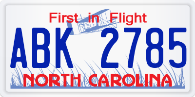 NC license plate ABK2785