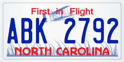NC license plate ABK2792