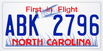 NC license plate ABK2796