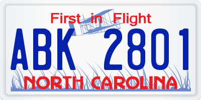 NC license plate ABK2801