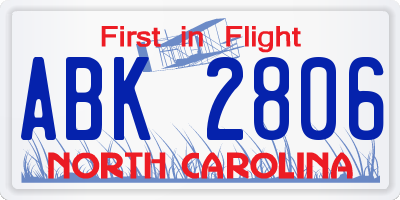 NC license plate ABK2806