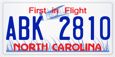 NC license plate ABK2810