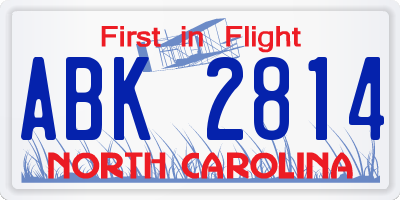 NC license plate ABK2814